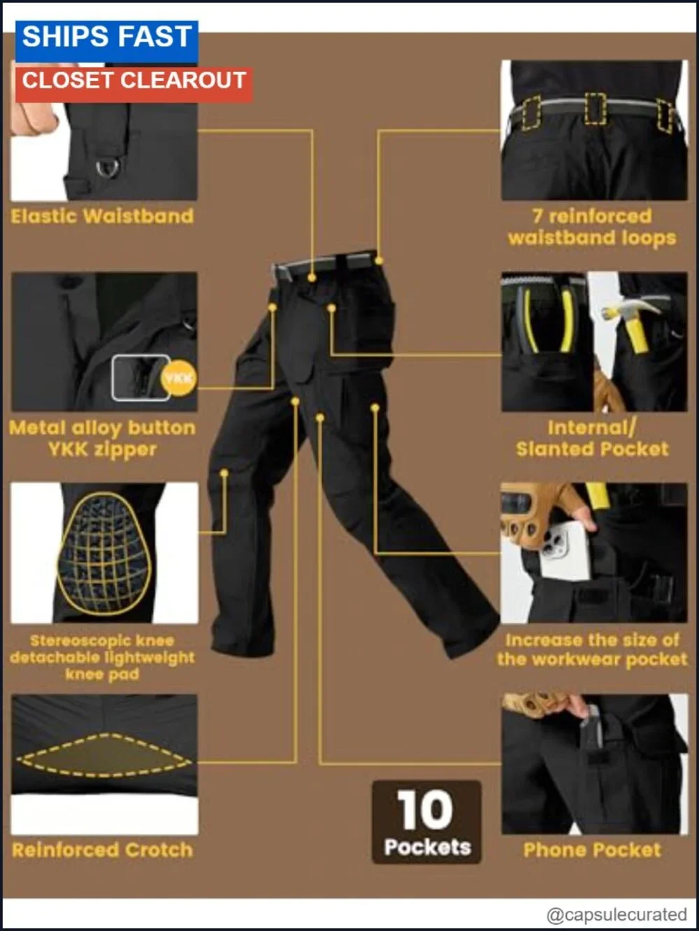 Men's Stretch Tactical Cargo Pants Water-Resistant Ripstop with Removable Knee